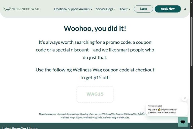 Wellness Wag checkout page showing Wellness Wag coupon code box | Screenshot taken by SimplyCodes community member on Aug 26, 2025