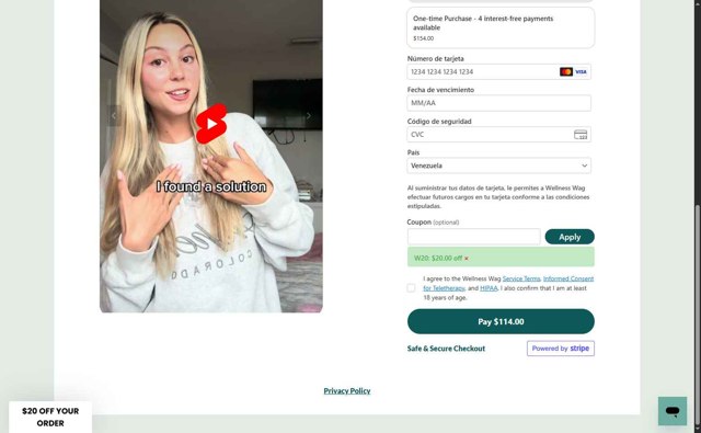 Wellness Wag checkout page showing Wellness Wag coupon code box | Screenshot taken by SimplyCodes community member on Aug 1, 2025