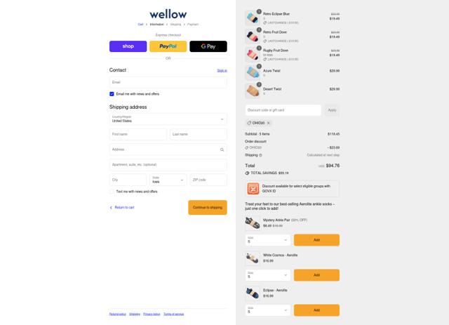 Wellow checkout page showing Wellow discount code box | Screenshot taken by SimplyCodes community member on Sep 13, 2025