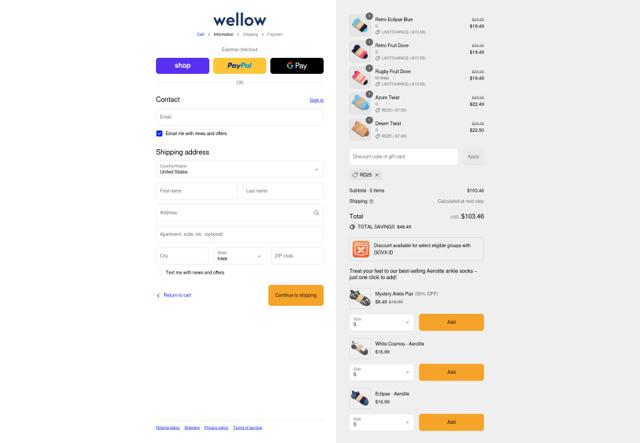 Wellow checkout page showing Wellow discount code box | Screenshot taken by SimplyCodes community member on Sep 13, 2025