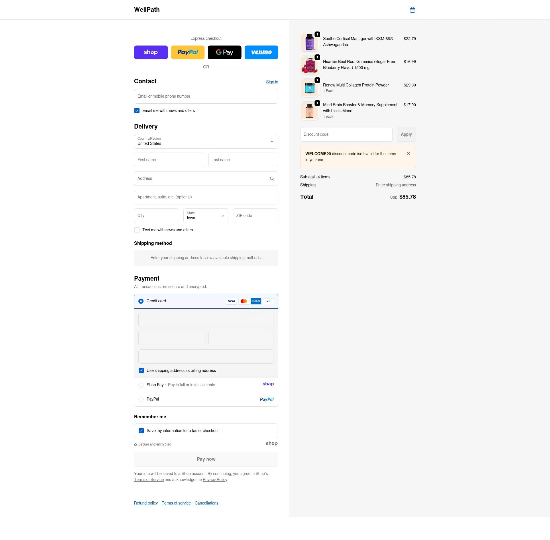 WellPath checkout page showing WellPath promo code box | Screenshot taken by SimplyCodes community member on Jan 7, 2026