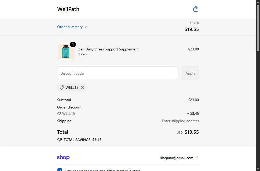 WellPath checkout page showing WellPath promo code box | Screenshot taken by SimplyCodes community member on Jan 2, 2026