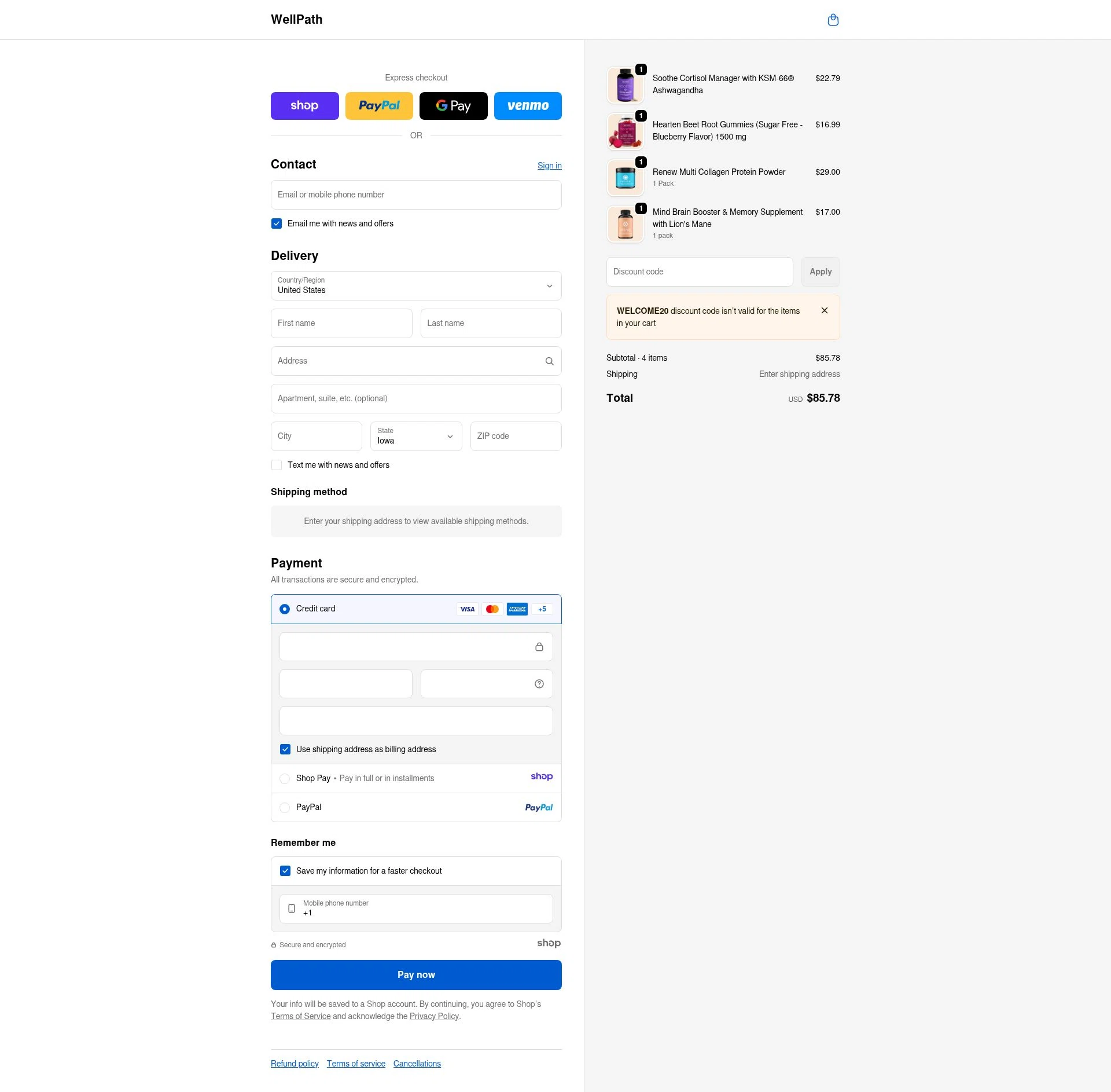 WellPath checkout page showing WellPath promo code box | Screenshot taken by SimplyCodes community member on Jan 2, 2026