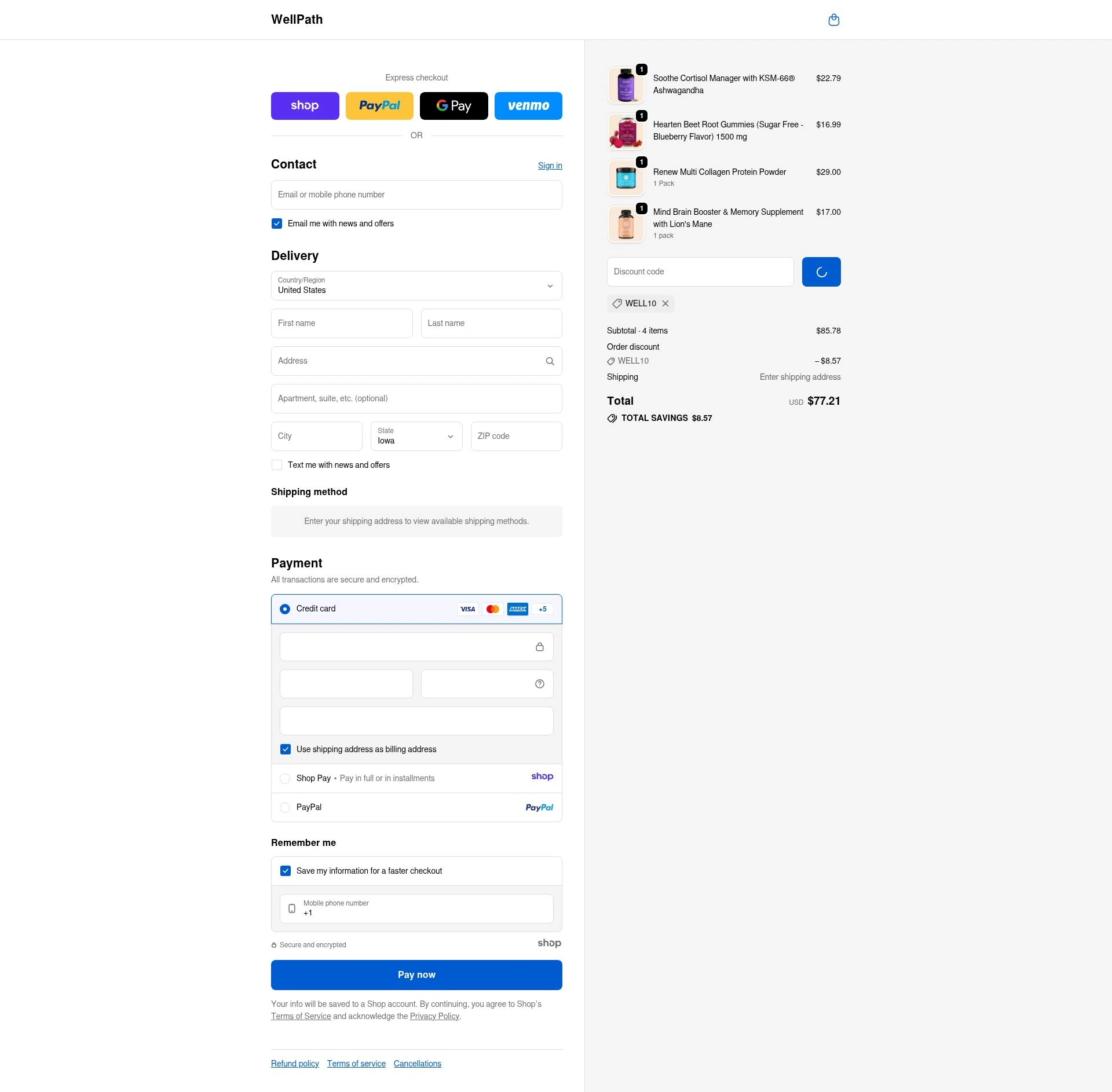 WellPath checkout page showing WellPath promo code box | Screenshot taken by SimplyCodes community member on Jan 7, 2026