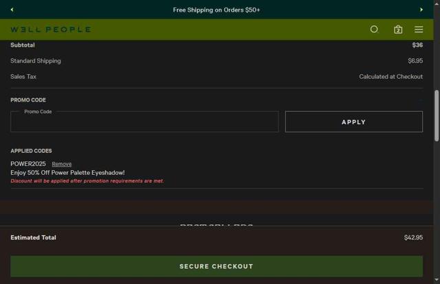 Well People checkout page showing Well People promo code box | Screenshot taken by SimplyCodes community member on Jun 29, 2025