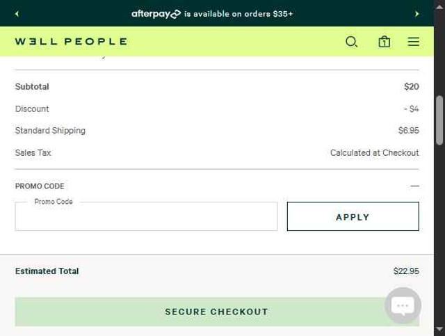 Well People checkout page showing Well People promo code box | Screenshot taken by SimplyCodes community member on Jul 25, 2025