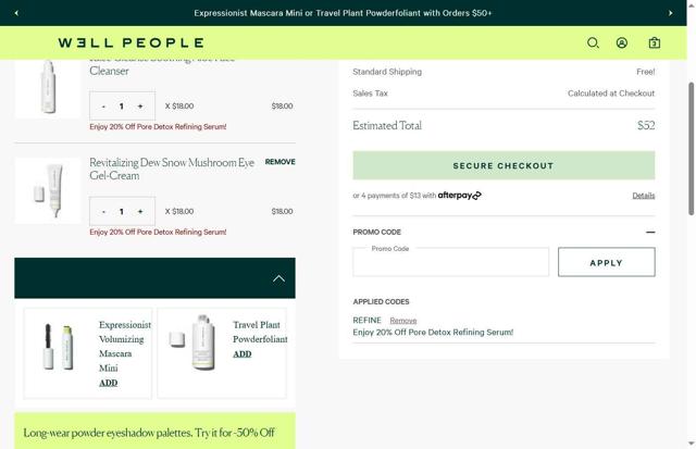 Well People checkout page showing Well People promo code box | Screenshot taken by SimplyCodes community member on Jun 26, 2025