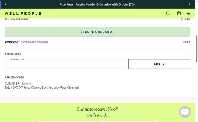 Well People checkout page showing Well People promo code box | Screenshot taken by SimplyCodes community member on Aug 21, 2025