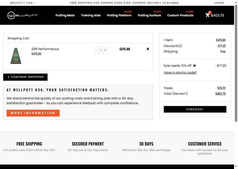 Wellputt checkout page showing Wellputt promo code box | Screenshot taken by SimplyCodes community member on Jan 15, 2026
