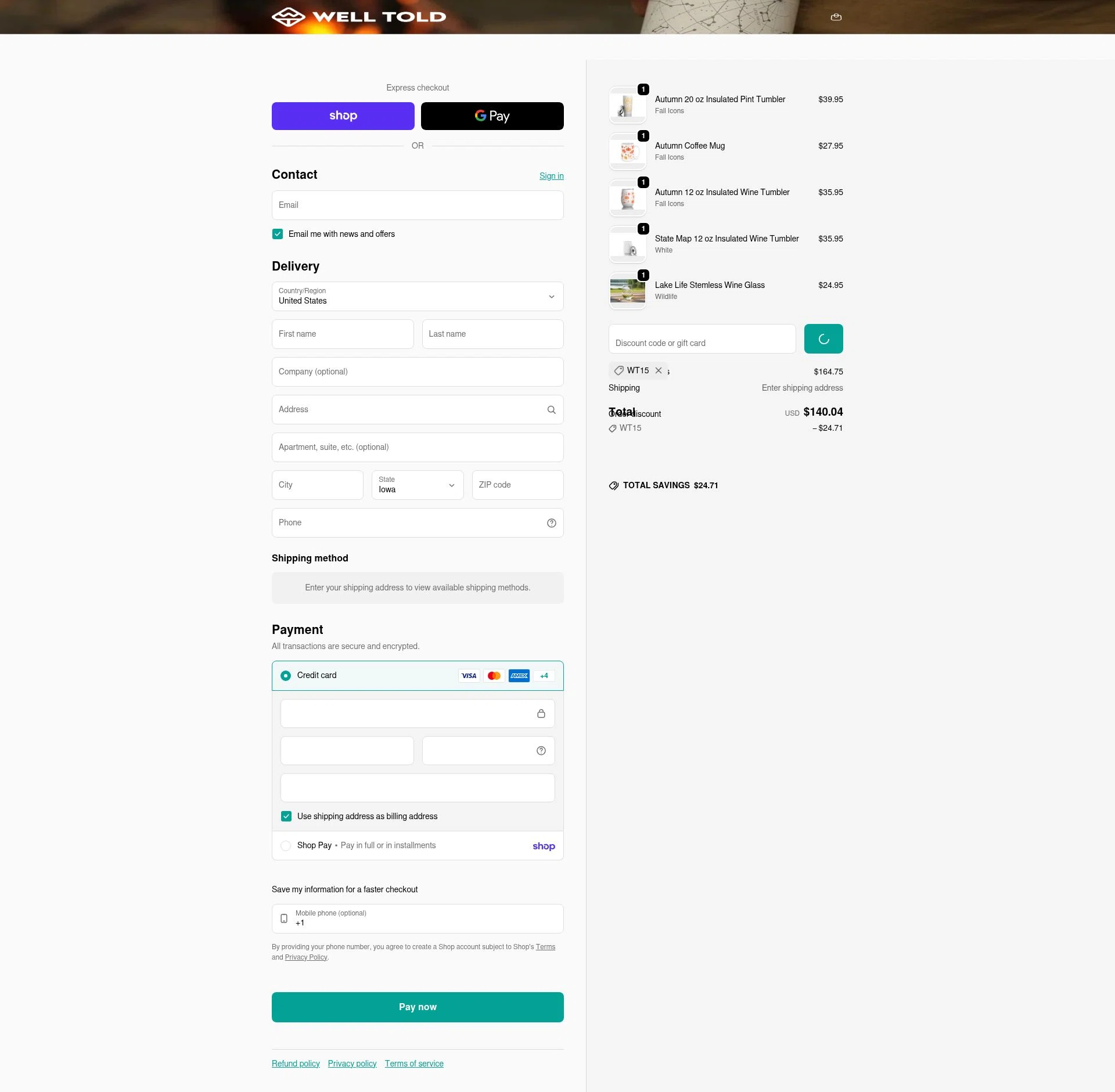 Well Told checkout page showing Well Told discount code box | Screenshot taken by SimplyCodes community member on Feb 4, 2026