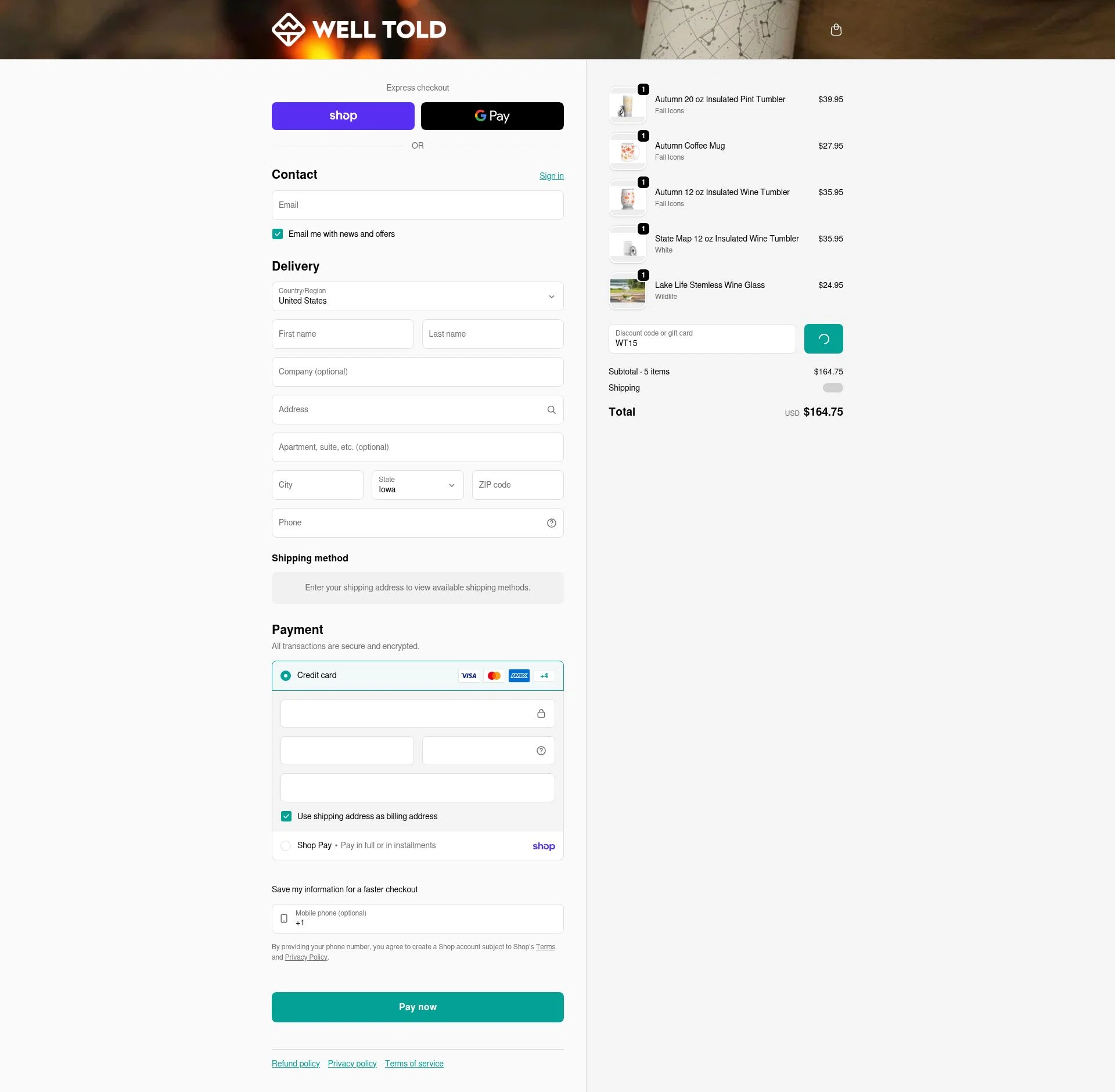 Well Told checkout page showing Well Told discount code box | Screenshot taken by SimplyCodes community member on Jan 31, 2026