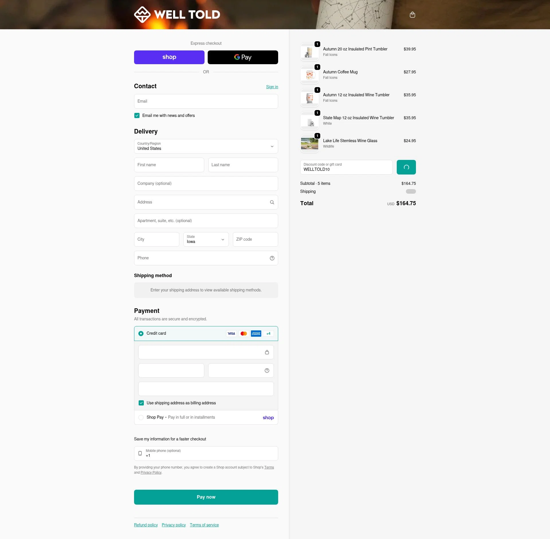 Well Told checkout page showing Well Told discount code box | Screenshot taken by SimplyCodes community member on Jan 31, 2026