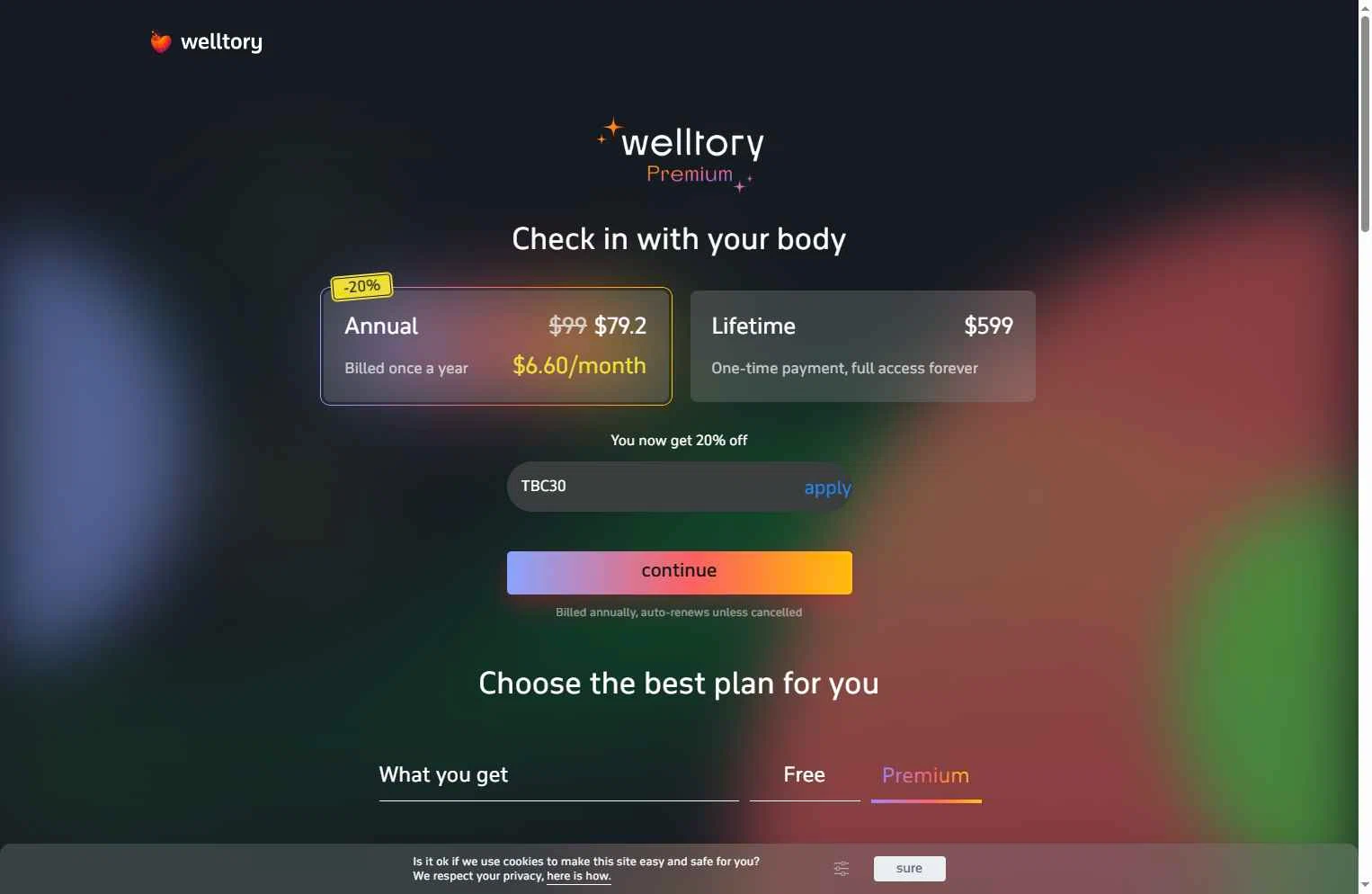 Welltory checkout page showing Welltory promo code box | Screenshot taken by SimplyCodes community member on Jan 3, 2026