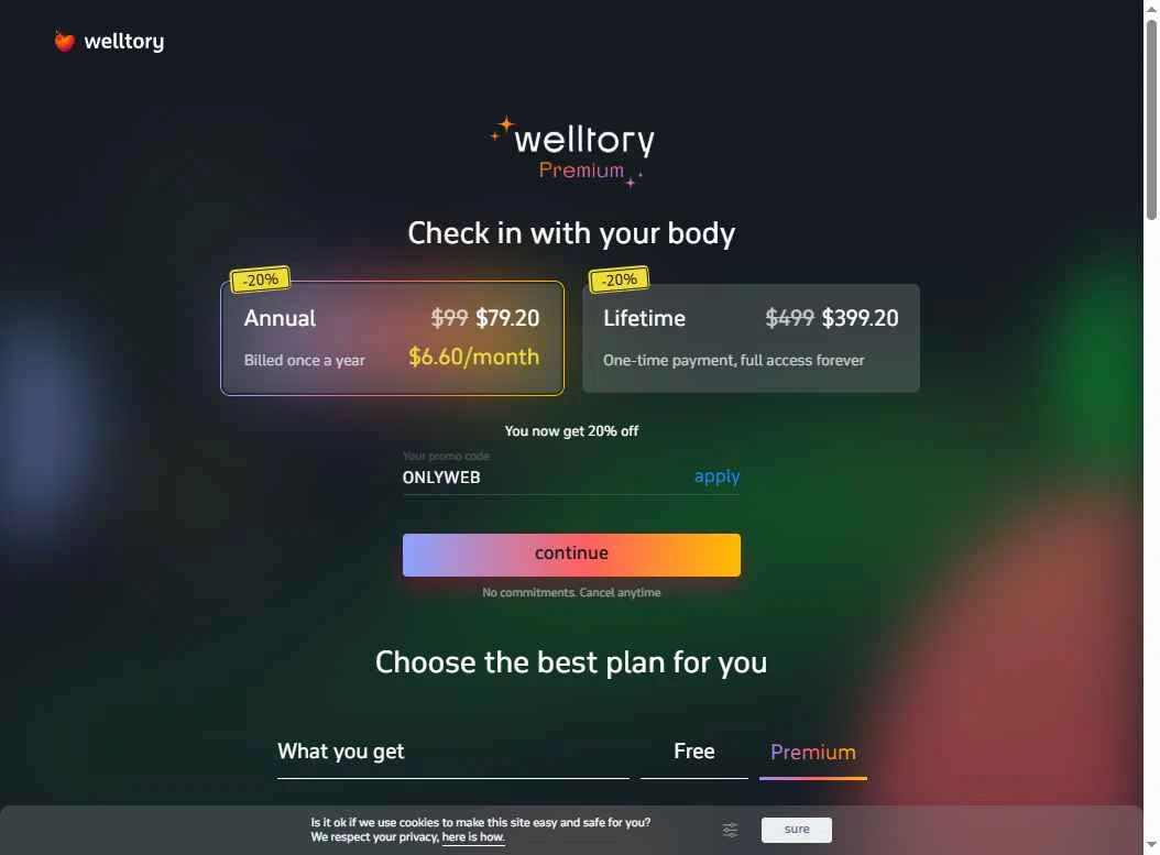 Welltory checkout page showing Welltory promo code box | Screenshot taken by SimplyCodes community member on Oct 13, 2025