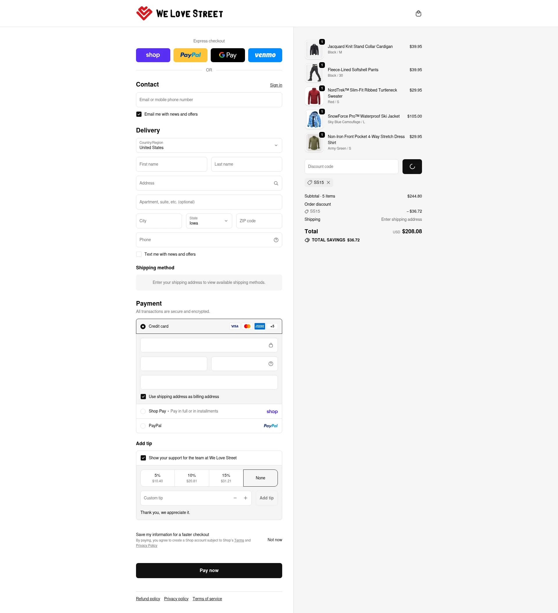 We Love Street checkout page showing We Love Street discount code box | Screenshot taken by SimplyCodes community member on Feb 17, 2026