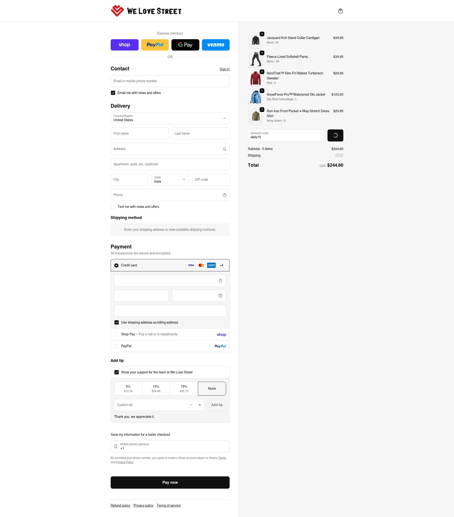 We Love Street checkout page showing We Love Street discount code box | Screenshot taken by SimplyCodes community member on Feb 13, 2026