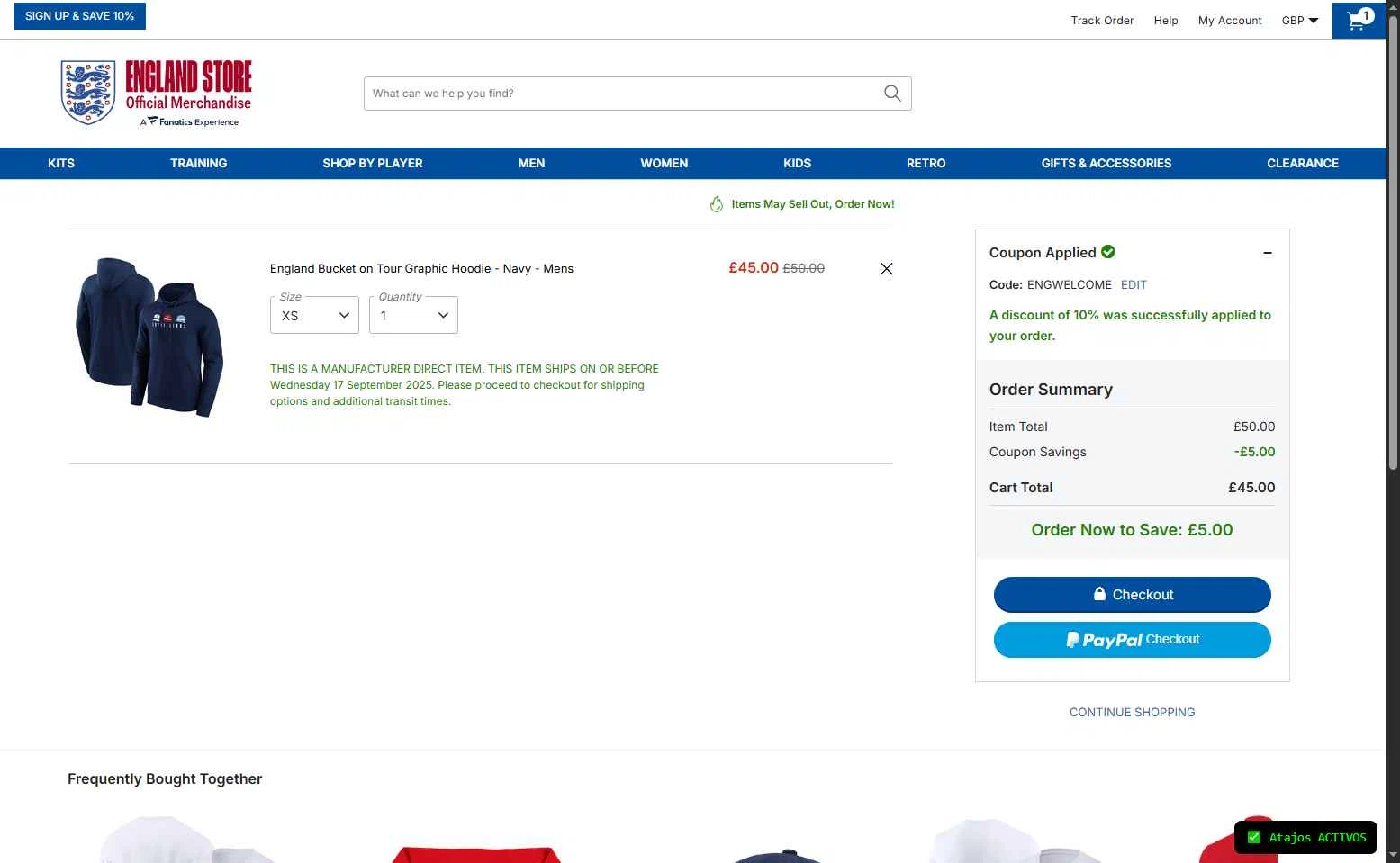 Wembley Stadium Tours checkout page showing Wembley Stadium Tours promo code box | Screenshot taken by SimplyCodes community member on Sep 10, 2025