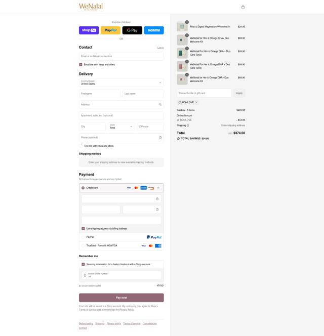 WeNatal checkout page showing WeNatal promo code box | Screenshot taken by SimplyCodes community member on Aug 11, 2025