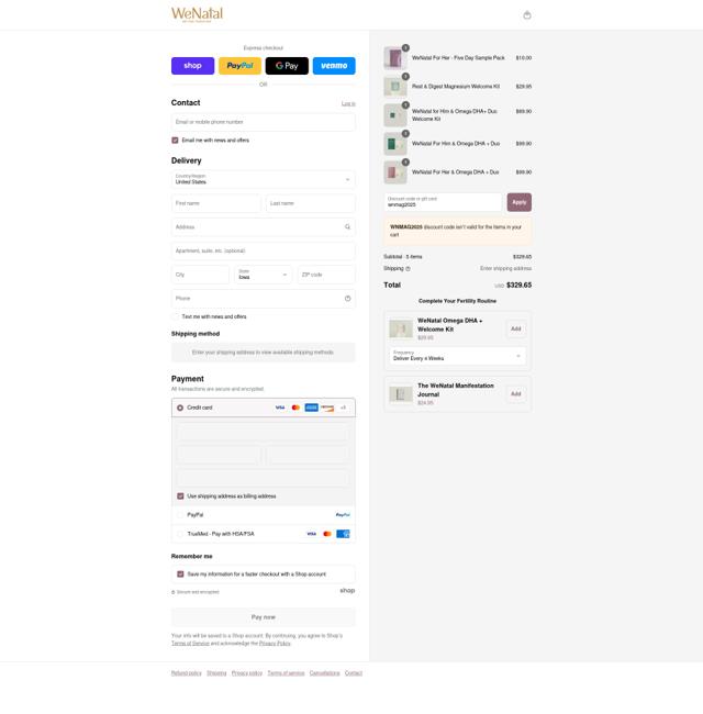 WeNatal checkout page showing WeNatal promo code box | Screenshot taken by SimplyCodes community member on Sep 6, 2025