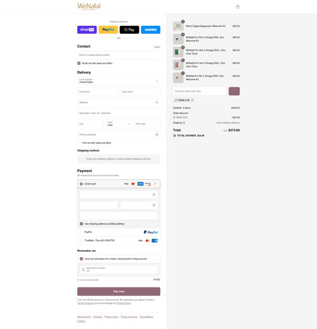 WeNatal checkout page showing WeNatal promo code box | Screenshot taken by SimplyCodes community member on Aug 7, 2025