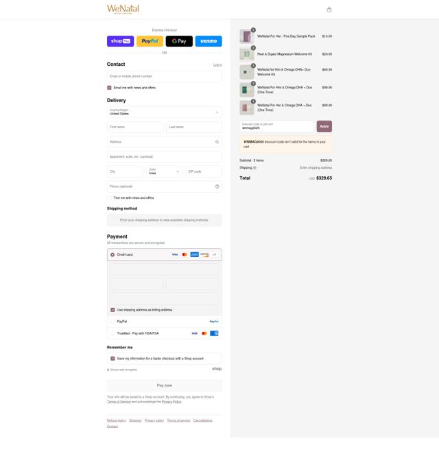 WeNatal checkout page showing WeNatal promo code box | Screenshot taken by SimplyCodes community member on Aug 25, 2025