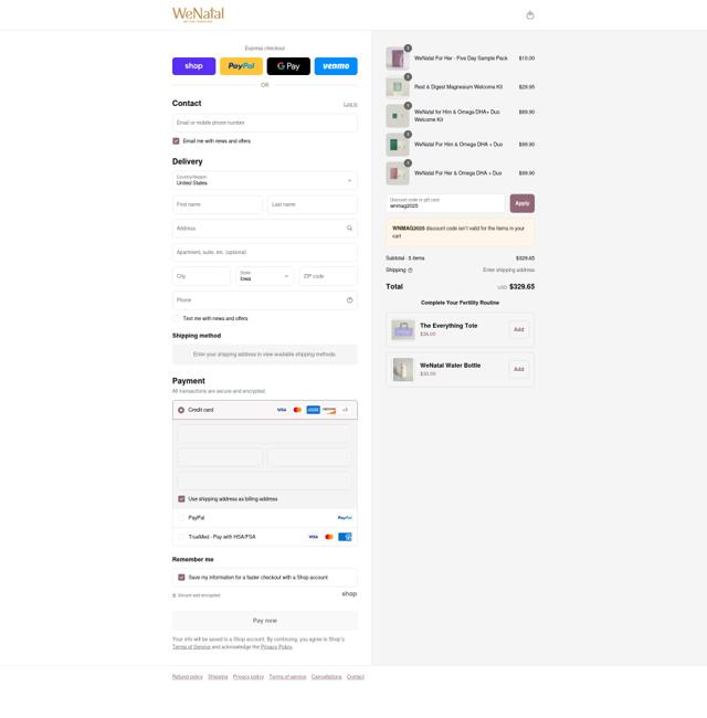 WeNatal checkout page showing WeNatal promo code box | Screenshot taken by SimplyCodes community member on Aug 29, 2025