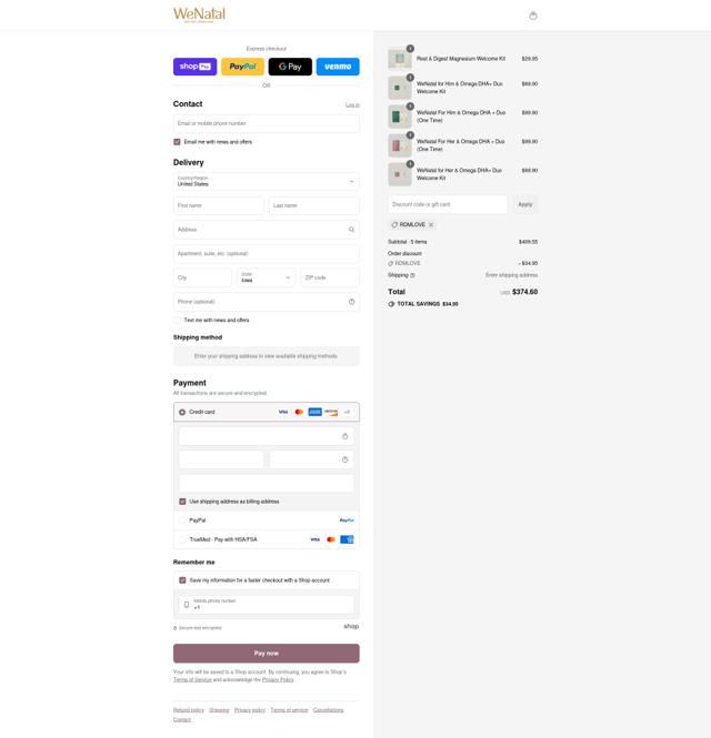 WeNatal checkout page showing WeNatal promo code box | Screenshot taken by SimplyCodes community member on Aug 15, 2025