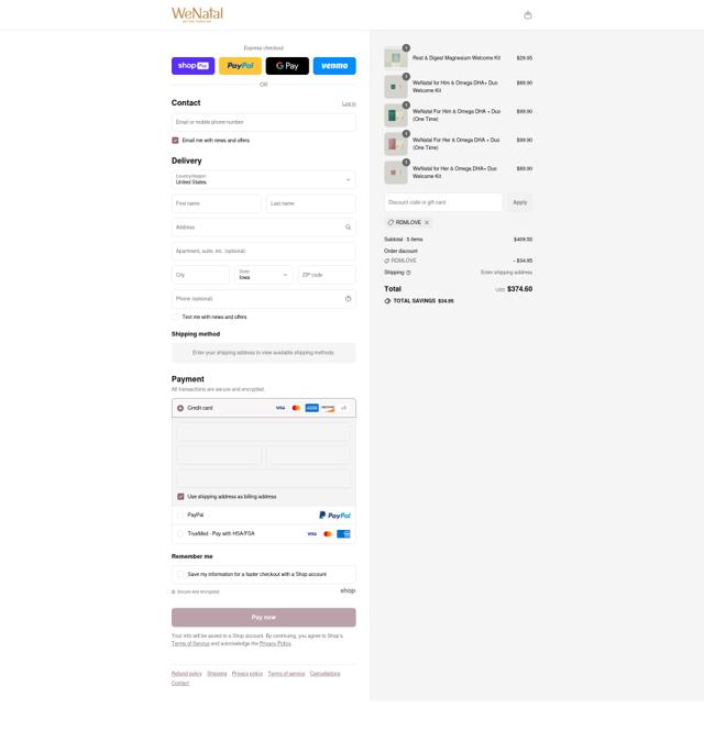 WeNatal checkout page showing WeNatal promo code box | Screenshot taken by SimplyCodes community member on Aug 3, 2025