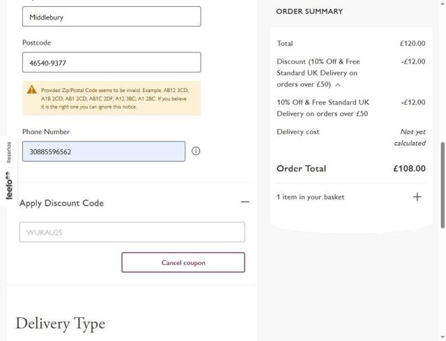 Wentworth Puzzles checkout page showing Wentworth Puzzles promo code box | Screenshot taken by SimplyCodes community member on Aug 17, 2025