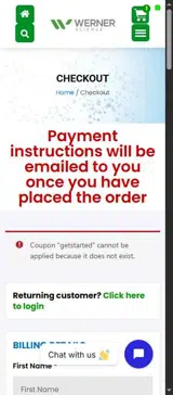 Werner Science coupon verification screenshot