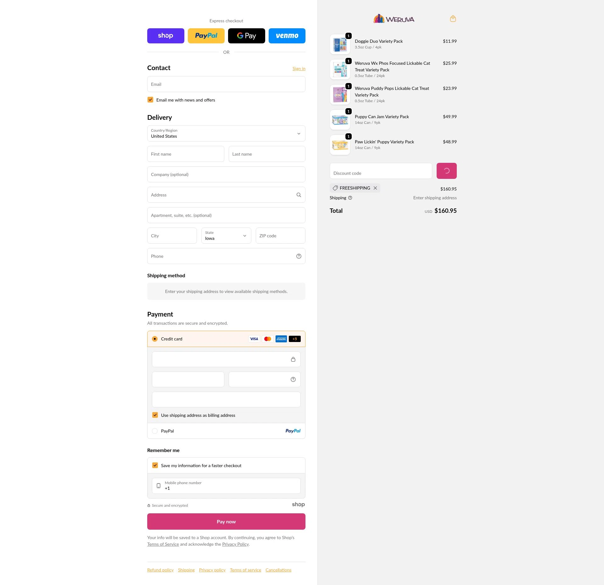 Weruva checkout page showing Weruva discount code box | Screenshot taken by SimplyCodes community member on Jan 21, 2026