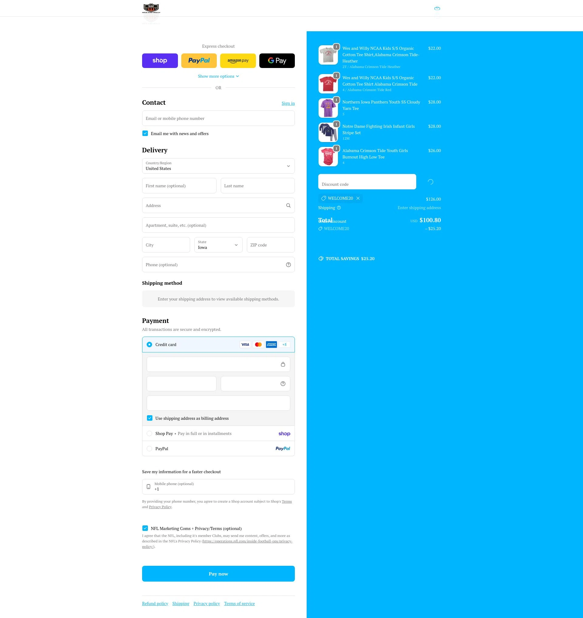 Wes and Willy checkout page showing Wes and Willy coupon code box | Screenshot taken by SimplyCodes community member on Feb 7, 2026