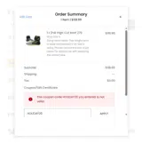 HOLIDAY20 coupon verification screenshot