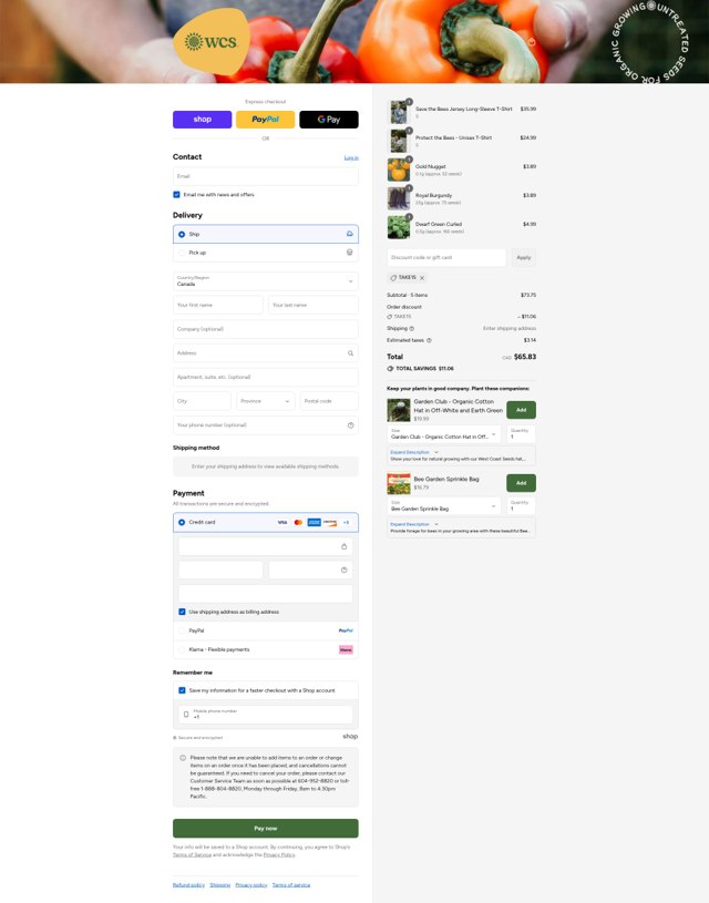 West Coast Seeds checkout page showing West Coast Seeds promo code box | Screenshot taken by SimplyCodes community member on Aug 28, 2025