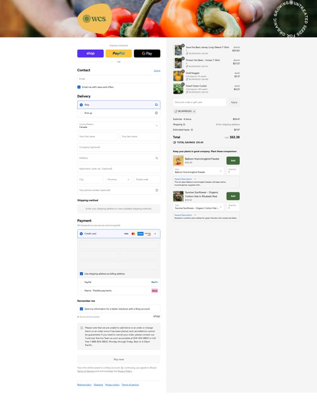 West Coast Seeds checkout page showing West Coast Seeds promo code box | Screenshot taken by SimplyCodes community member on Sep 6, 2025