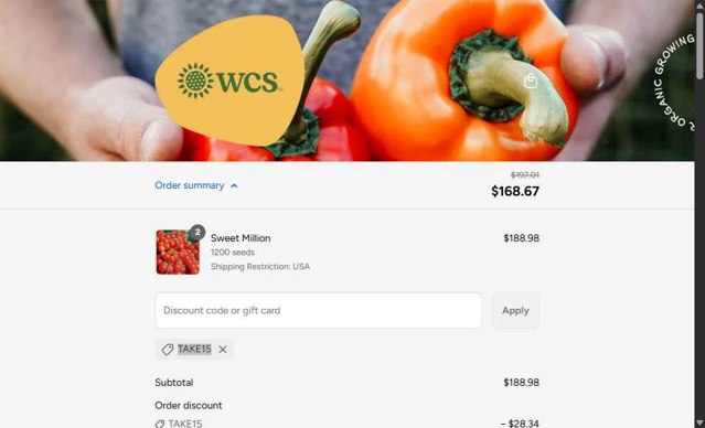 West Coast Seeds checkout page showing West Coast Seeds promo code box | Screenshot taken by SimplyCodes community member on Sep 4, 2025