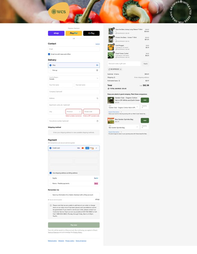 West Coast Seeds checkout page showing West Coast Seeds promo code box | Screenshot taken by SimplyCodes community member on Sep 2, 2025
