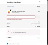 West Coast Vape Supply coupon verification screenshot