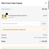 West Coast Vape Supply coupon verification screenshot