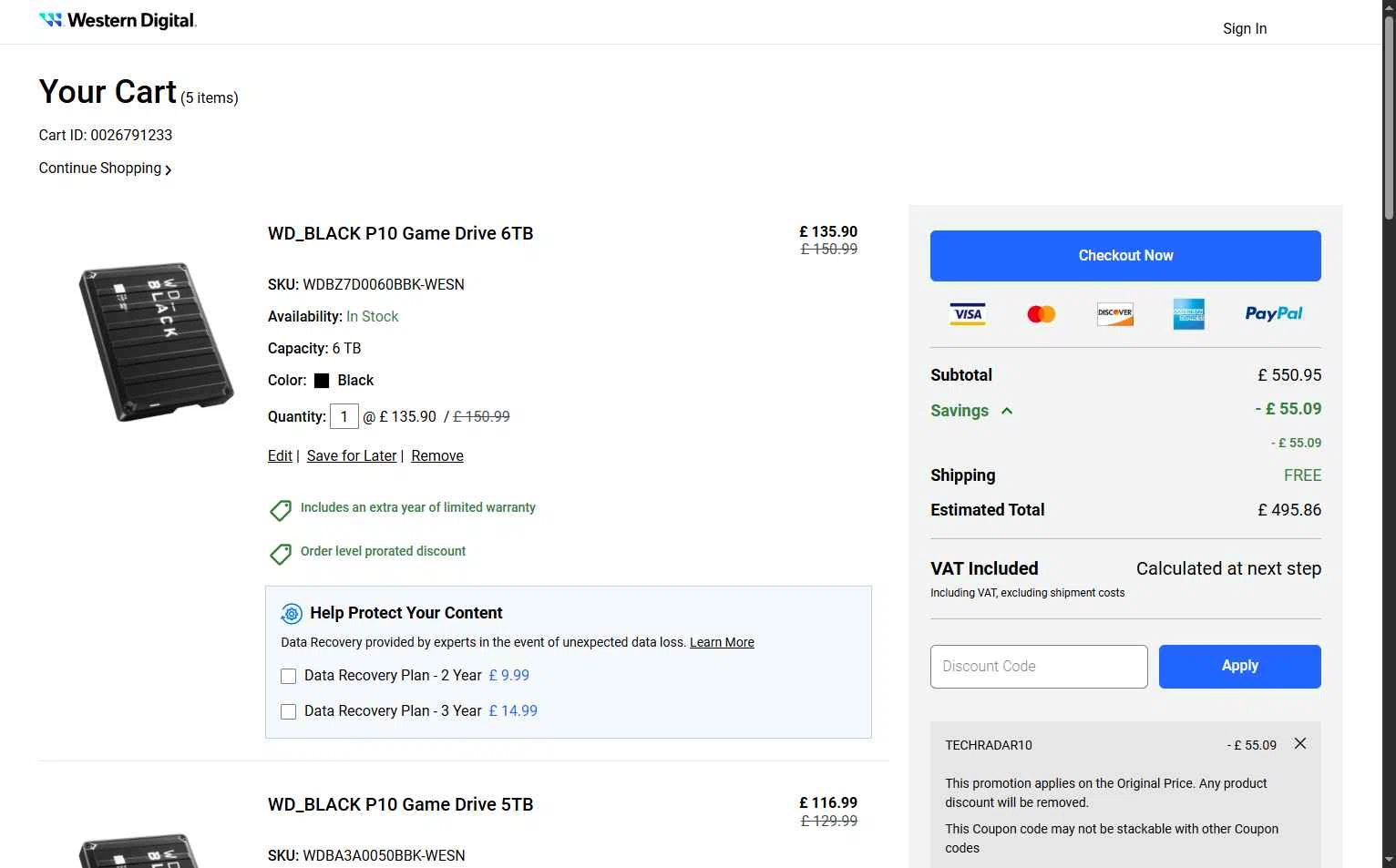 Western Digital UK checkout page showing Western Digital UK discount code box | Screenshot taken by SimplyCodes community member on Dec 28, 2025
