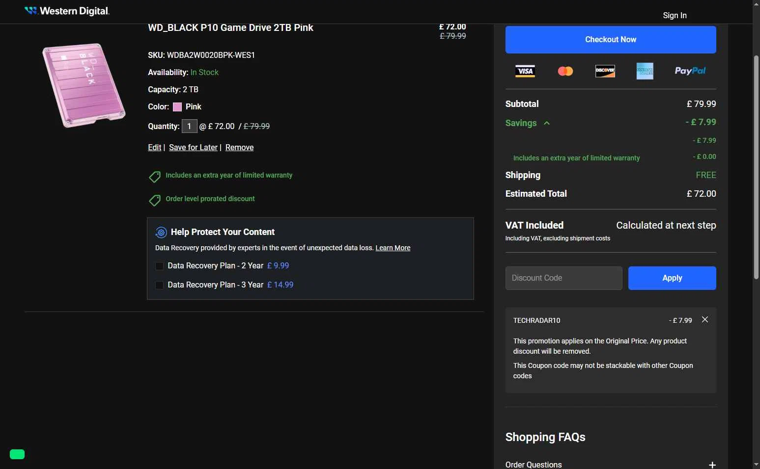 Western Digital UK checkout page showing Western Digital UK discount code box | Screenshot taken by SimplyCodes community member on Aug 16, 2025