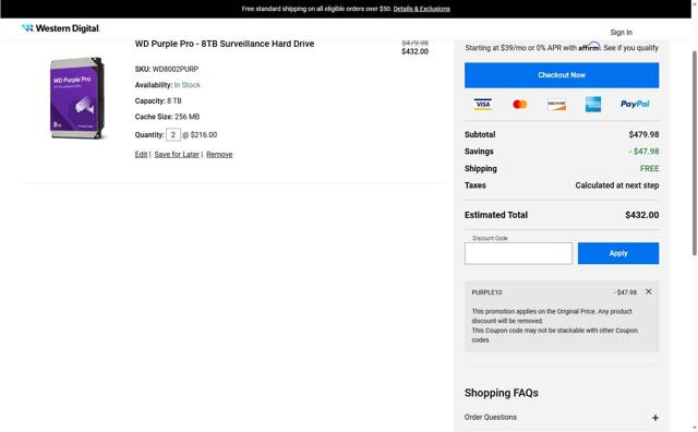 Western Digital checkout page showing Western Digital promo code box | Screenshot taken by SimplyCodes community member on May 30, 2025