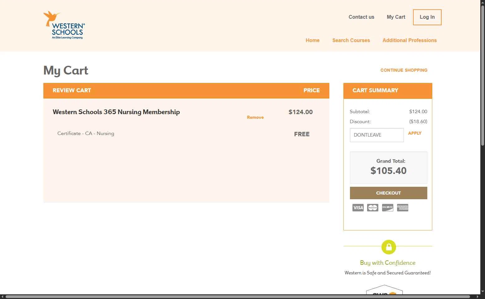 Western Schools checkout page showing Western Schools promo code box | Screenshot taken by SimplyCodes community member on Jul 14, 2025