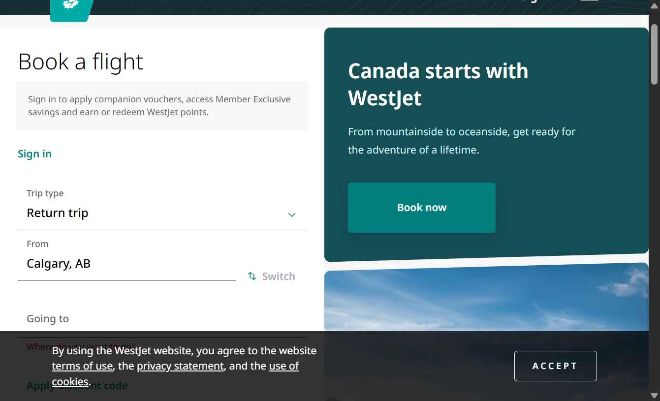 Verification screenshot for 15% Off Storewide at WestJet - 34d ago