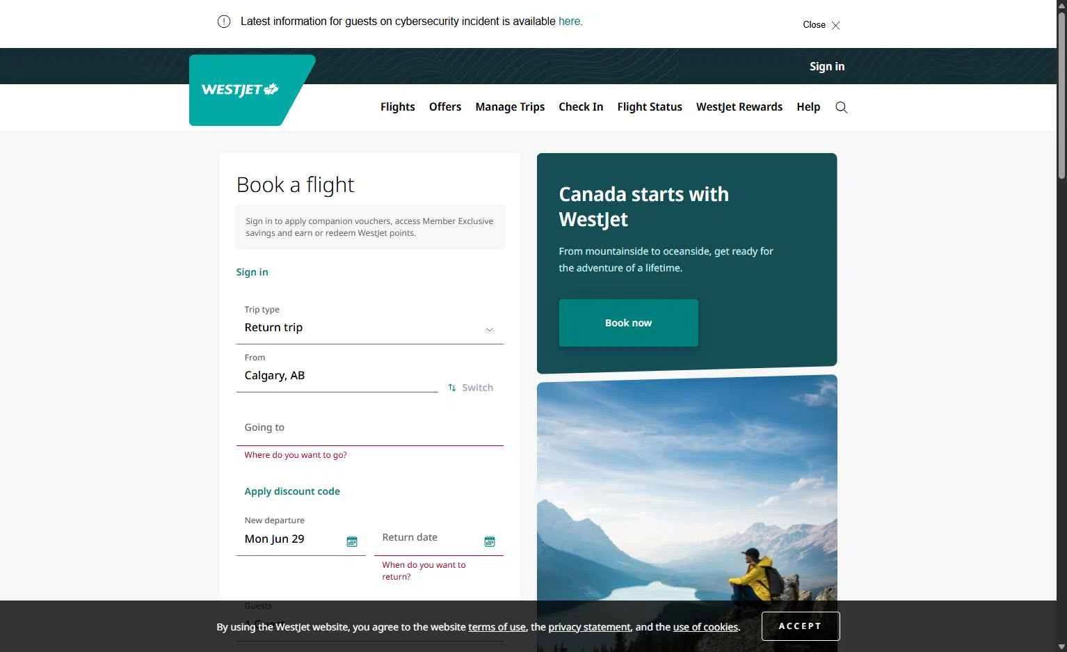 Verification screenshot for 15% Off Storewide at WestJet - 34d ago