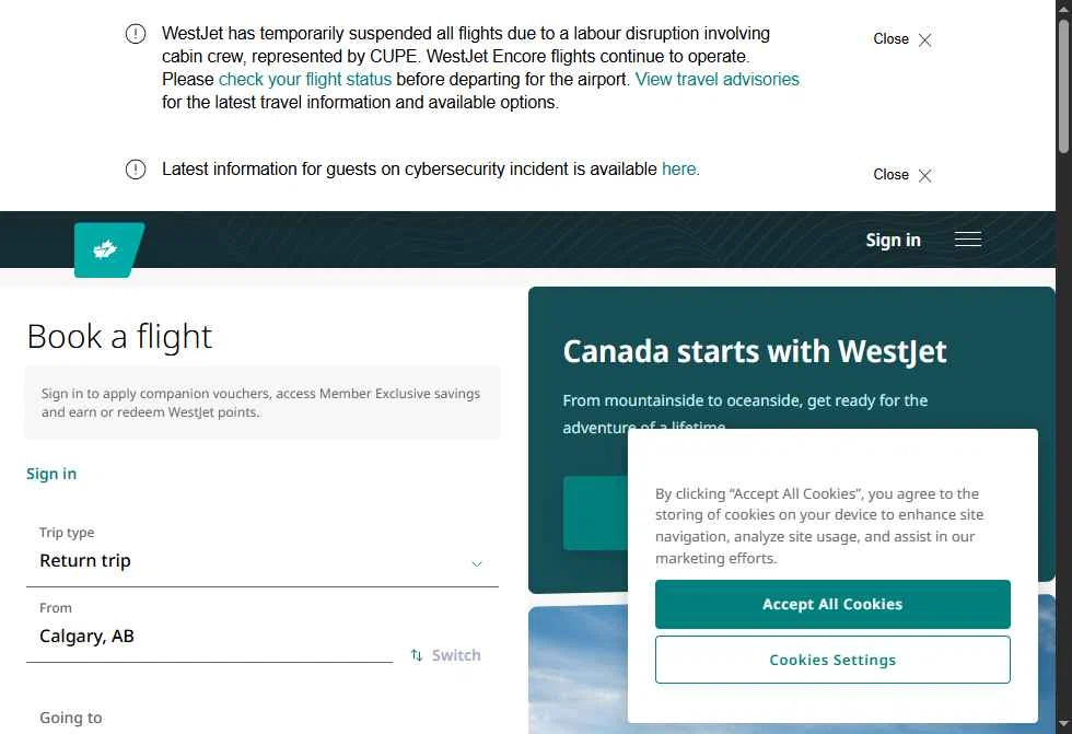 Verification screenshot for 10% Off Storewide at WestJet - 5h ago