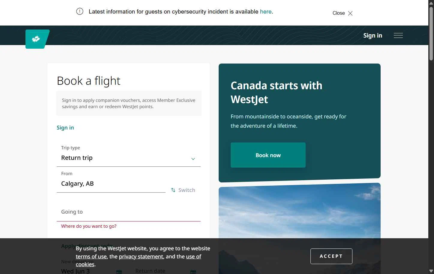 Verification screenshot for 20% Off Storewide at WestJet — 1d ago