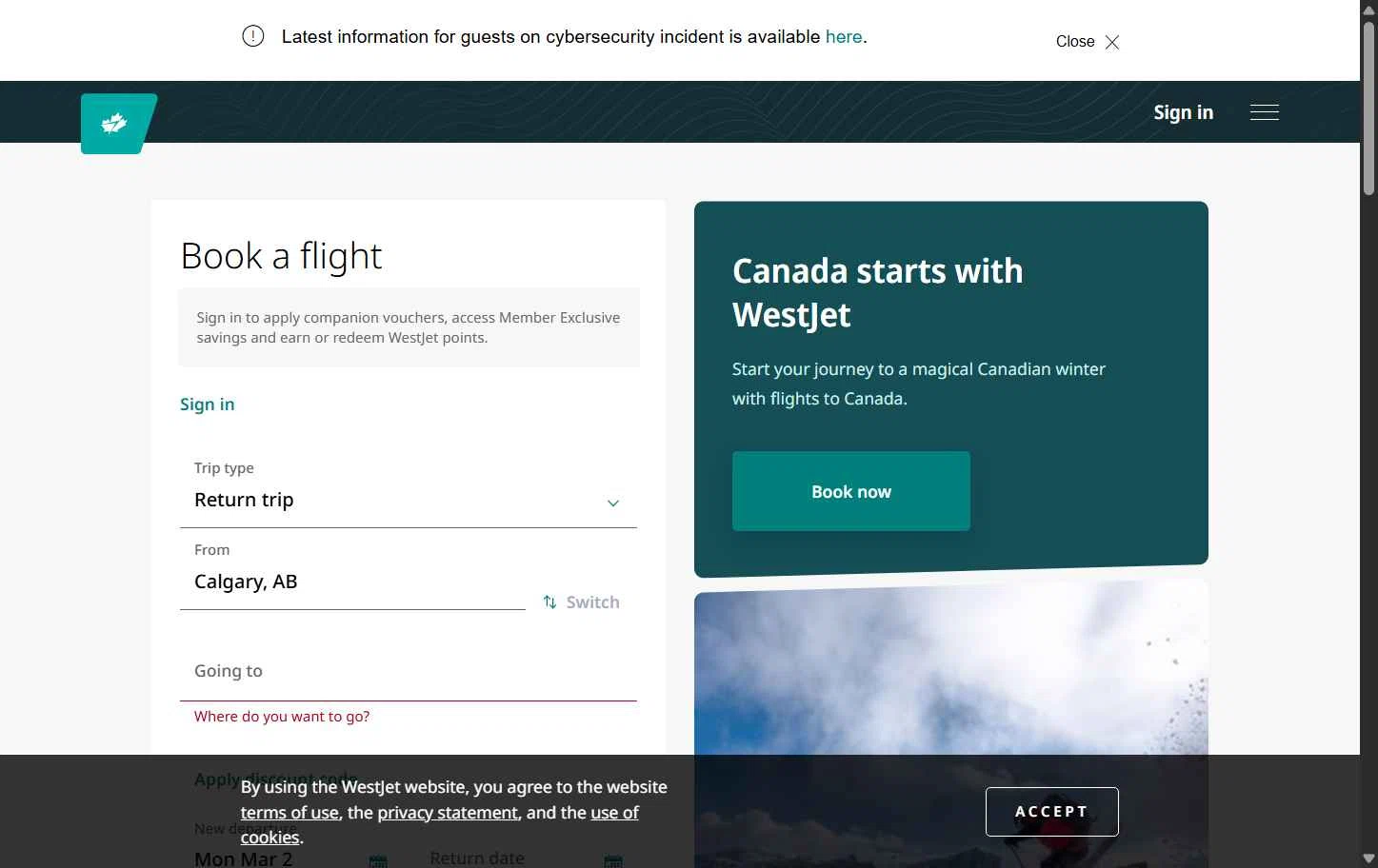 Verification screenshot for 10% Off Storewide at WestJet — 3mo ago
