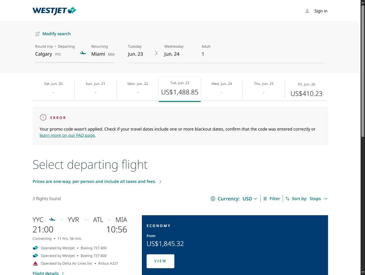 Verification screenshot for 10% Off Storewide at WestJet - 40d ago