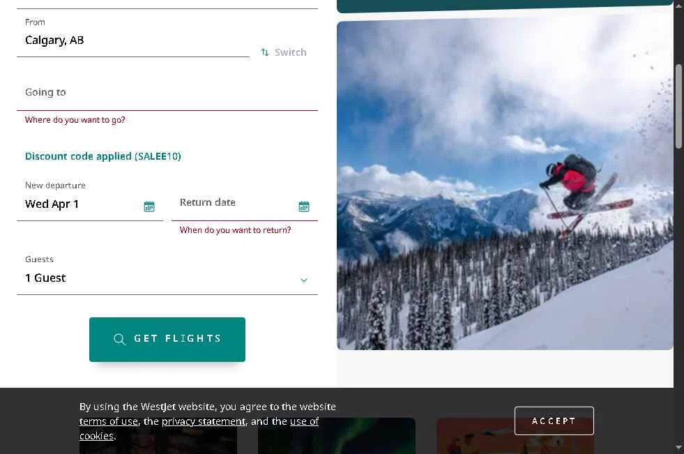 Verification screenshot for 10% Off Storewide at WestJet — 2mo ago